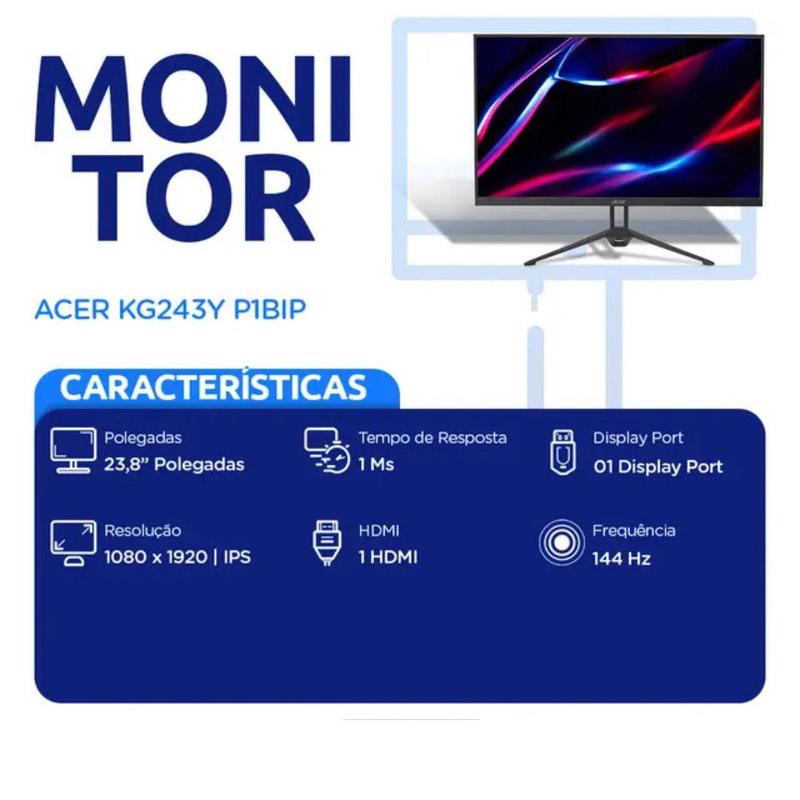 Monitor Gamer Acer KG243Y 23.8 Full HD 144Hz IPS HDMI P1bip - Acer